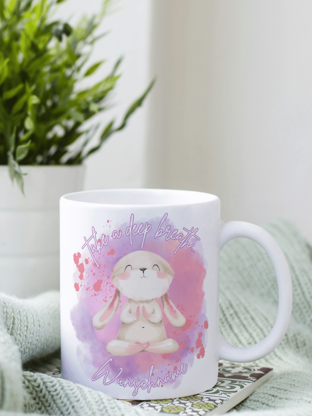 Take a deep breath - Personalisierbare Keramiktassen, handgefertigt in Deutschland, individuelles Geschenk für Freundin, nachhaltige Tasse für Kaffee oder Tee, liebevoll gestaltetes Motiv, personalisierbar mit Name