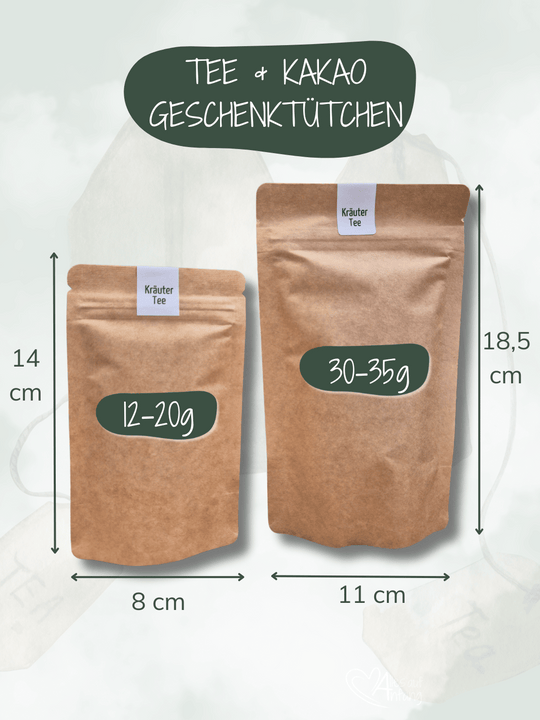 Geschenktütchen mit Bio-Tee und Bio-Kakao in zwei Größen – nachhaltiges Geschenk für Tee- und Kakaoliebhaber, liebevoll verpackt