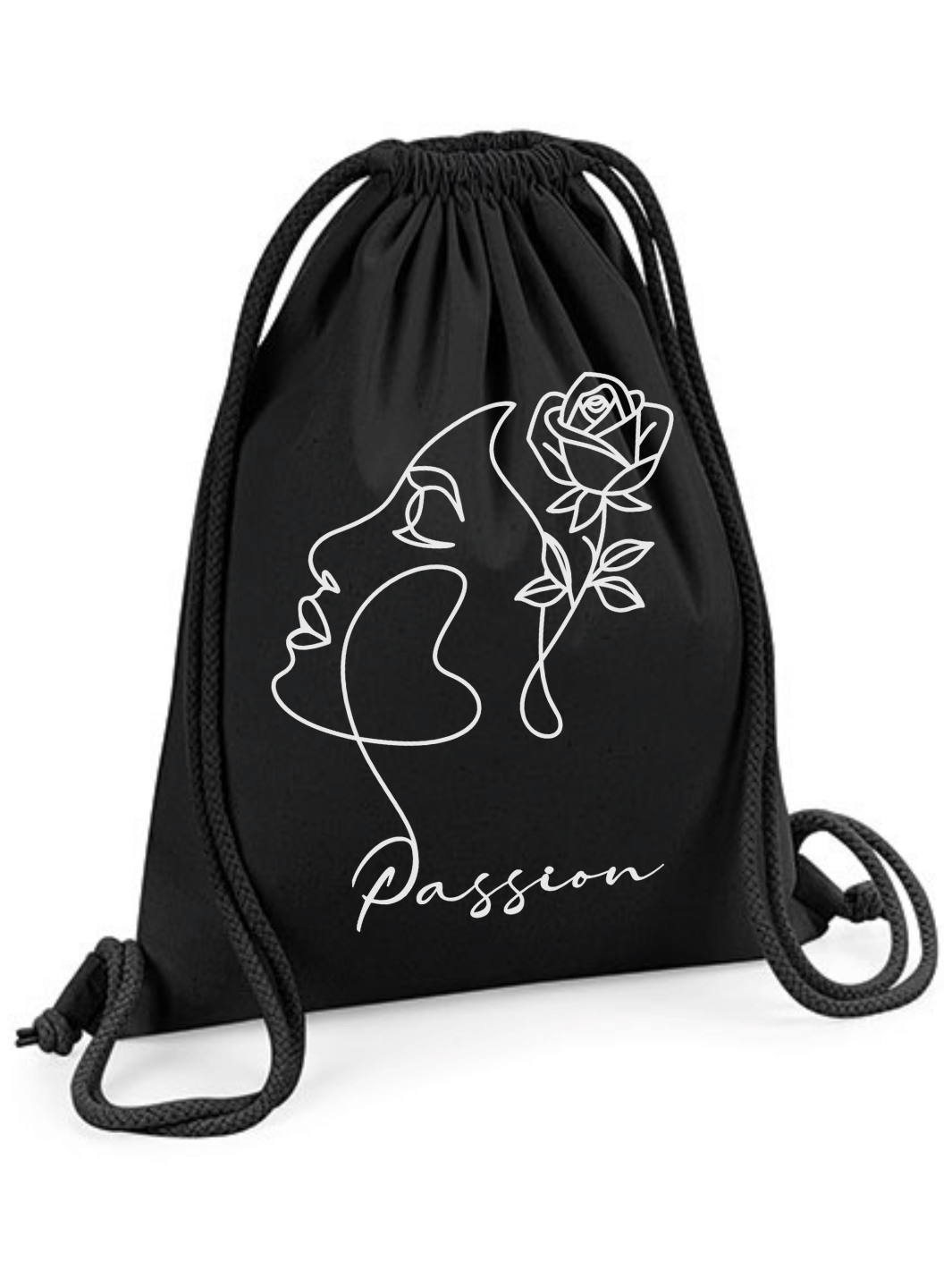 PASSION Turnbeutel / Tasche schwarz mit weißem Motiv