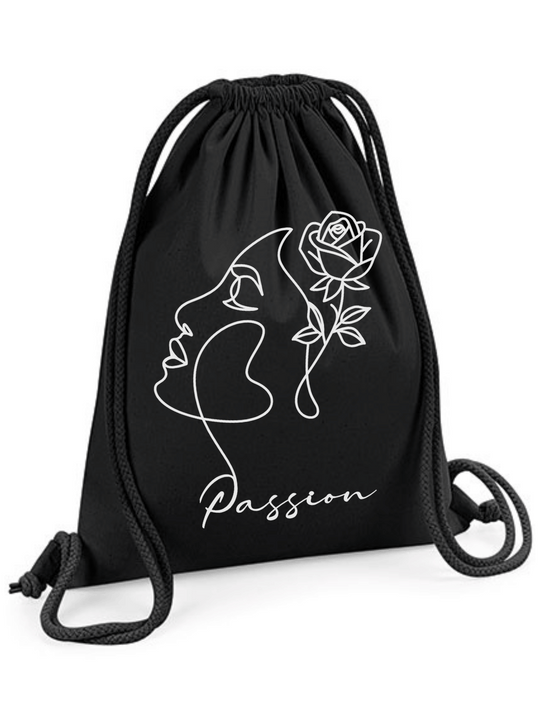 PASSION Turnbeutel / Tasche schwarz mit weißem Motiv