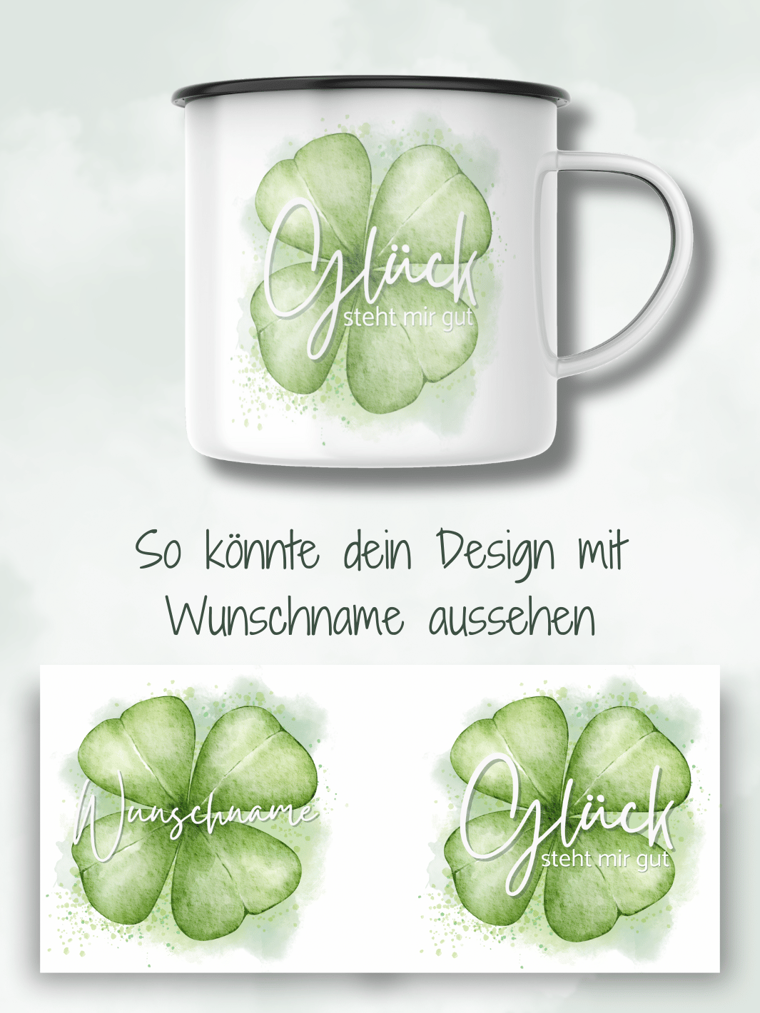 Glück steht mir gut - personalisierter Emaillebecher - Alles auf Anfang - Geschenk für Frauen