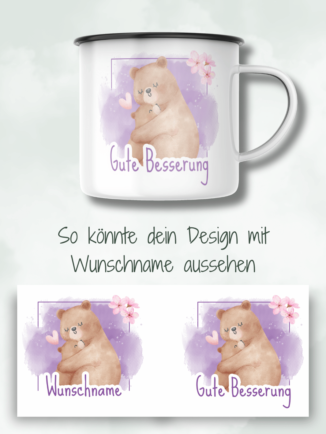 Gute Besserung - personalisierter Emaillebecher - Alles auf Anfang - Geschenk für Frauen