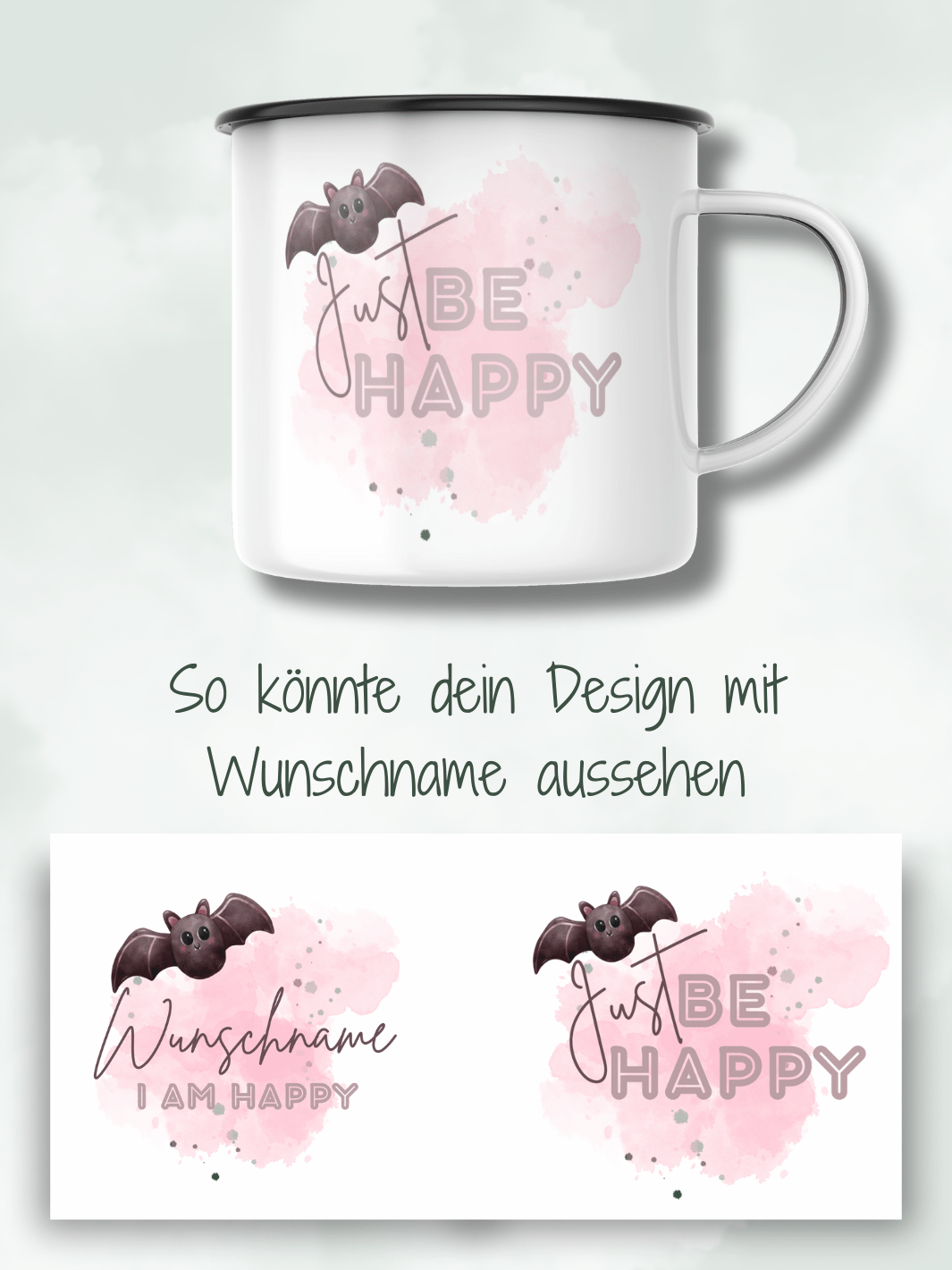 BE HAPPY Emaillebecher (personalisierbar) - Alles auf Anfang