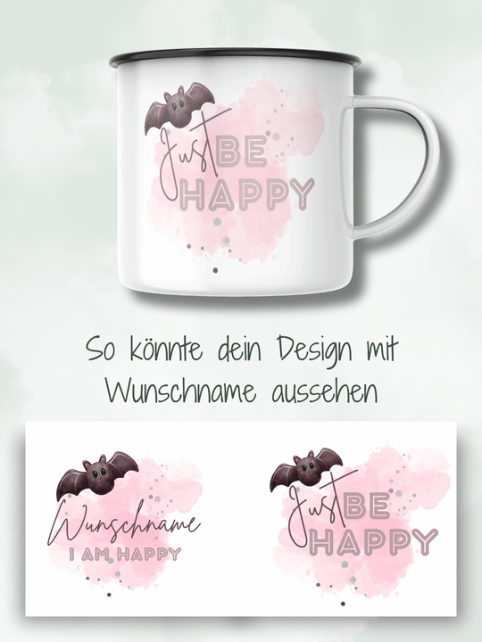BE HAPPY Emaillebecher (personalisierbar) - Alles auf Anfang