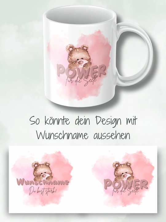 Power für die Seele - Personalisierbare Keramiktassen, handgefertigt in Deutschland, individuelles Geschenk für Freundin, nachhaltige Tasse für Kaffee oder Tee, liebevoll gestaltetes Motiv, personalisierbar mit Name