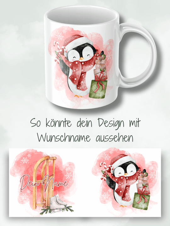 Weihnachtsgeschenk mit Herz& Seele - ideal für die Freundin, als Geschenk für Kinder - Motiv WEIHNACHTSPINGUIN Tasse (personalisierbar)