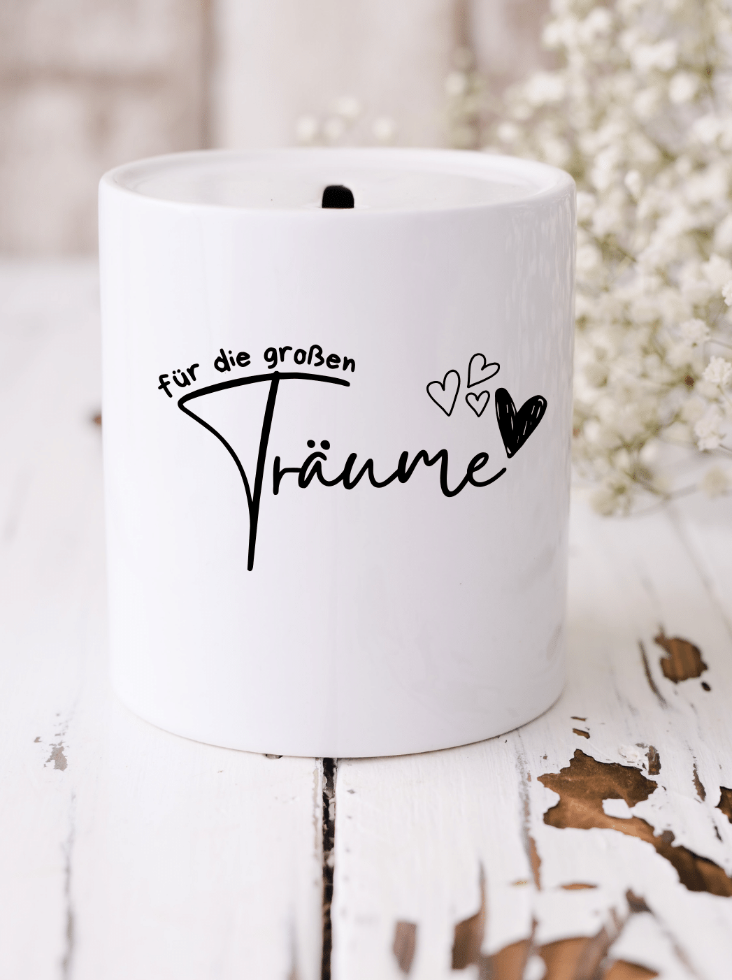 Keramikspardose mit sanftem Schriftzug „Für die großen Träume“ – zart, liebevoll & voller Bedeutung. Ideal als Geschenk für große Wünsche. Alles auf Anfang 💚 Geschenke für Herz & Seele
