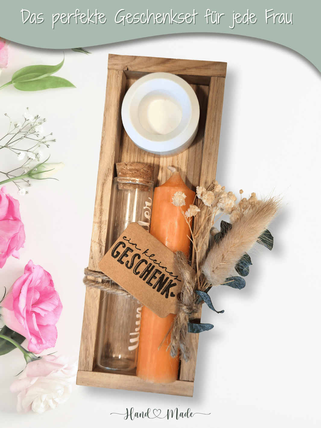 Geld - Geschenkset: 1 Kerze mit Wunscherfüller | orange - Alles auf Anfang - personalisierte Geschenke für Frauen