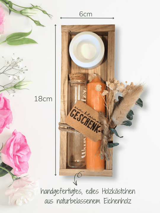 Geld - Geschenkset: 1 Kerze mit Wunscherfüller | orange - Alles auf Anfang - personalisierte Geschenke für Frauen