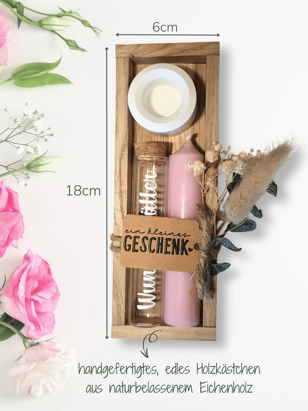 Geld - Geschenkset: 1 Kerze mit Wunscherfüller | Rosa - Alles auf Anfang - personalisierte Geschenke für Frauen