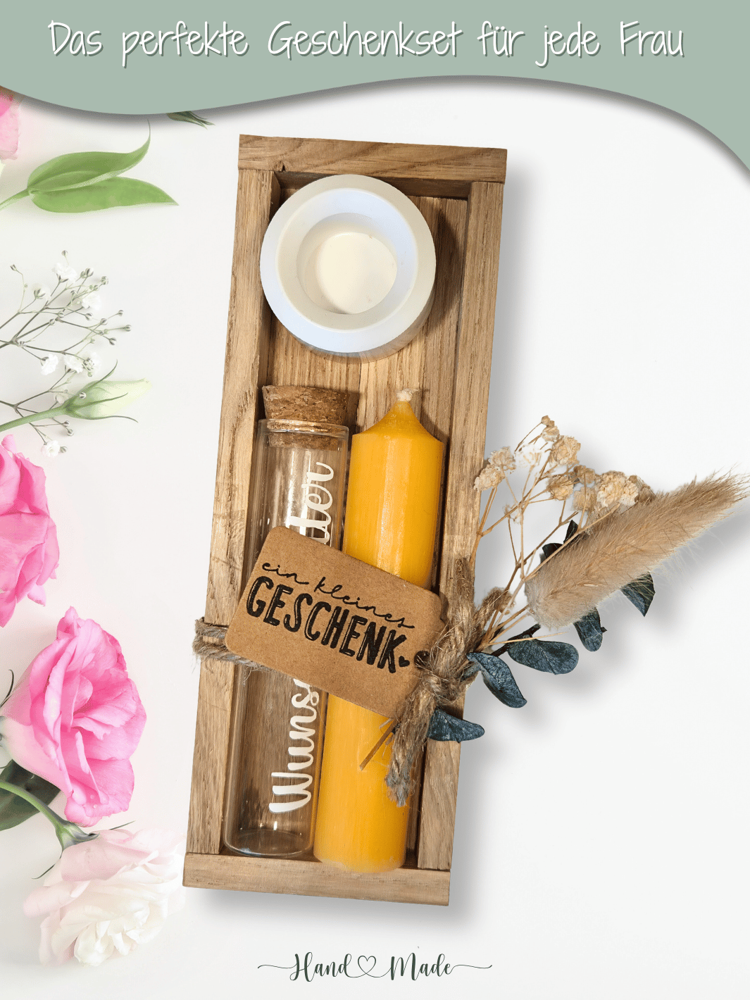 Geld - Geschenkset: 1 Kerze mit Wunscherfüller | sonnengelb - Alles auf Anfang - personalisierte Geschenke für Frauen