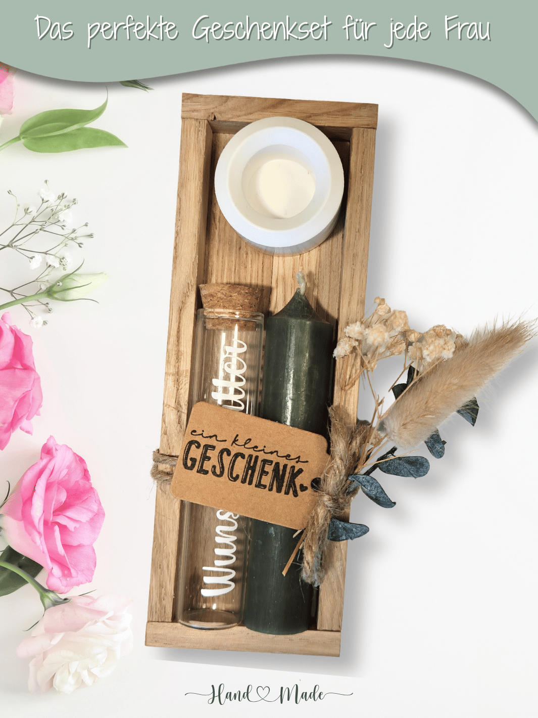 Geld - Geschenkset: 1 Kerze mit Wunscherfüller | waldgrün - Alles auf Anfang - personalisierte Geschenke für Frauen