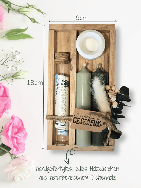 Geld - Geschenkset: 2 Kerzen mit Wunscherfüller | Grün - Töne - Alles auf Anfang - personalisierte Geschenke für Frauen