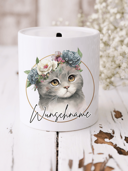 Aquarell-Katze auf Keramikspardose – personalisierbar & liebevoll gestaltet. Für Katzenfans & kleine Samtpfotenliebhaber:innen. Alles auf Anfang 💚 Geschenke für Herz & Seele