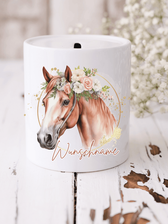 Keramikspardose mit süßem Pferdemotiv – personalisierbar mit Namen. Perfekt für kleine Reiter:innen oder Tierfreunde. Liebevoll handveredelt. Alles auf Anfang 💚 Geschenke für Herz & Seele