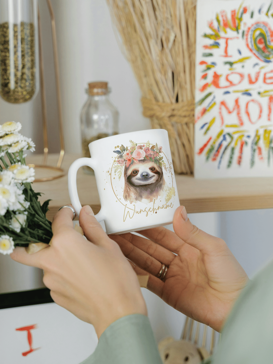 Personalisierbare Keramiktassen, handgefertigt in Deutschland, individuelles Geschenk für Freundin, nachhaltige Tasse für Kaffee oder Tee, liebevoll gestaltetes Motiv, personalisierbar mit Name