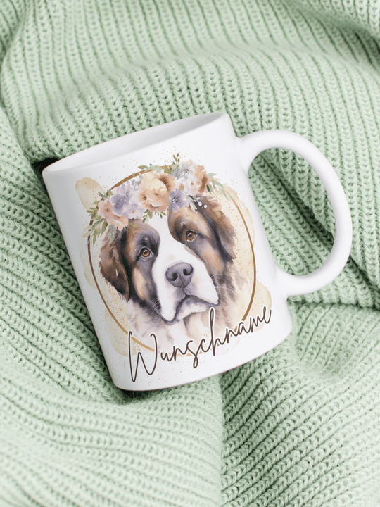 Motiv Bernhardiner - Personalisierbare Keramiktassen, handgefertigt in Deutschland, individuelles Geschenk für Freundin, nachhaltige Tasse für Kaffee oder Tee, liebevoll gestaltetes Motiv, personalisierbar mit Name