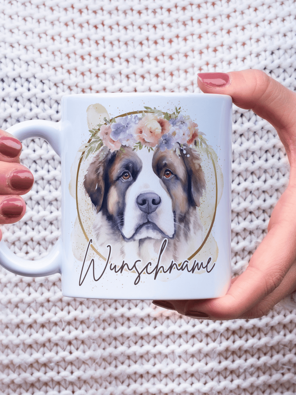 Motiv Bernhardiner - Personalisierbare Keramiktassen, handgefertigt in Deutschland, individuelles Geschenk für Freundin, nachhaltige Tasse für Kaffee oder Tee, liebevoll gestaltetes Motiv, personalisierbar mit Name