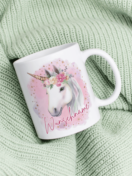 Motiv Einhorn - Personalisierbare Keramiktassen, handgefertigt in Deutschland, individuelles Geschenk für Freundin, nachhaltige Tasse für Kaffee oder Tee, liebevoll gestaltetes Motiv, personalisierbar mit Name