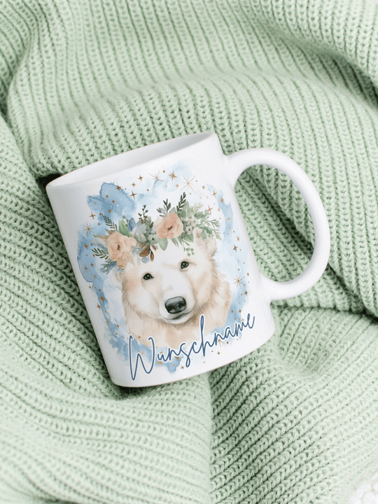 Motiv Eisbär - Personalisierbare Keramiktassen, handgefertigt in Deutschland, individuelles Geschenk für Freundin, nachhaltige Tasse für Kaffee oder Tee, liebevoll gestaltetes Motiv, personalisierbar mit Name
