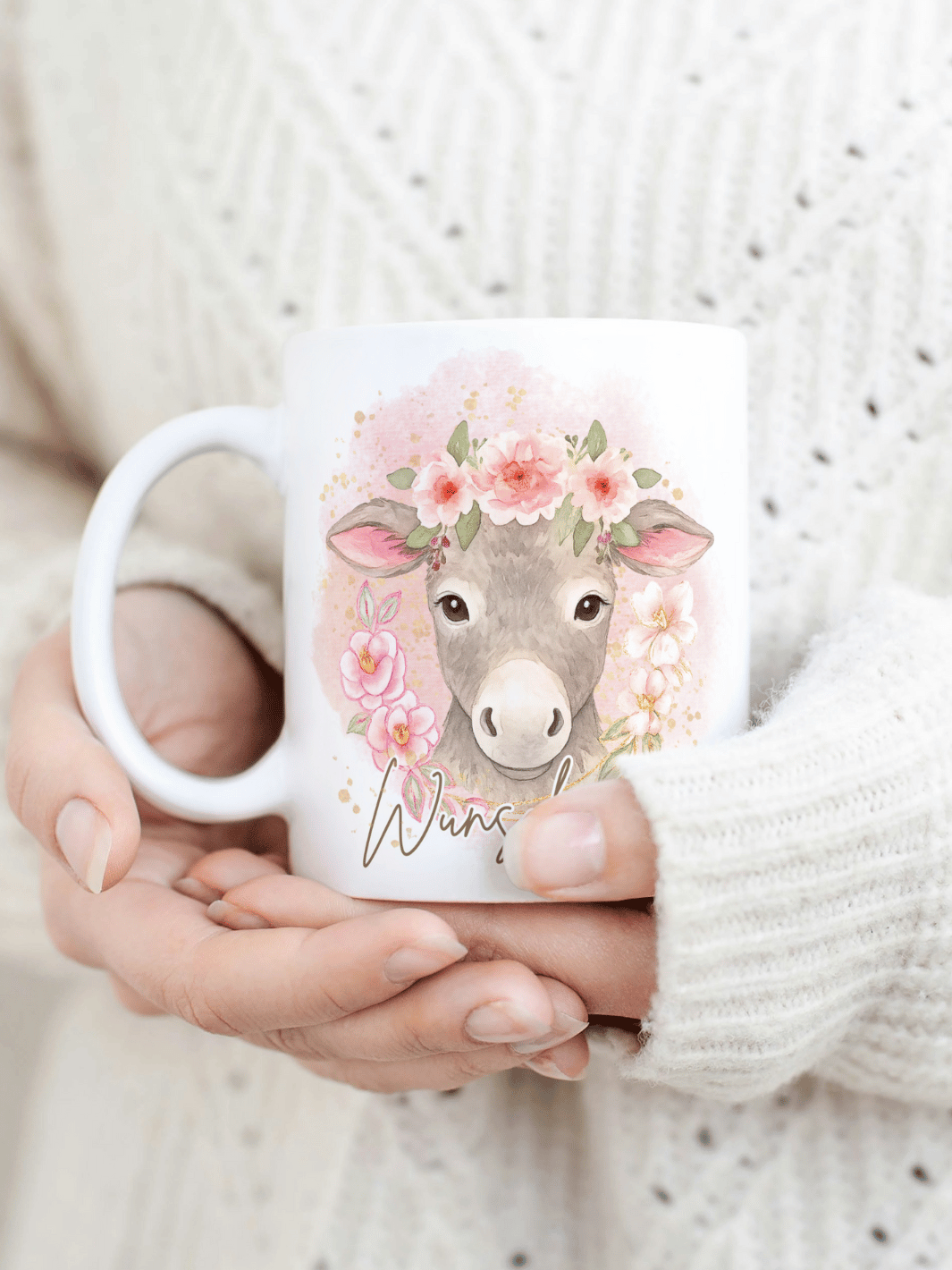 Motiv Esel II - Personalisierbare Keramiktassen, handgefertigt in Deutschland, individuelles Geschenk für Freundin, nachhaltige Tasse für Kaffee oder Tee, liebevoll gestaltetes Motiv, personalisierbar mit Name