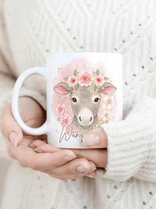 Motiv Esel II - Personalisierbare Keramiktassen, handgefertigt in Deutschland, individuelles Geschenk für Freundin, nachhaltige Tasse für Kaffee oder Tee, liebevoll gestaltetes Motiv, personalisierbar mit Name
