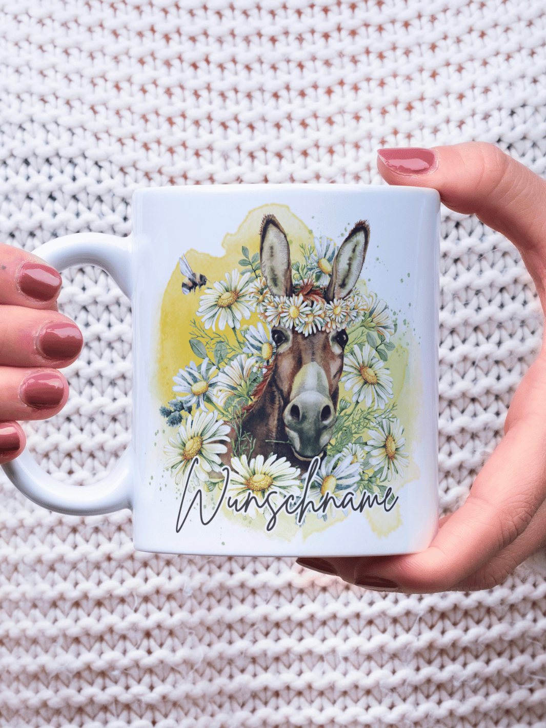 Motiv Esel - Personalisierbare Keramiktassen, handgefertigt in Deutschland, individuelles Geschenk für Freundin, nachhaltige Tasse für Kaffee oder Tee, liebevoll gestaltetes Motiv, personalisierbar mit Name