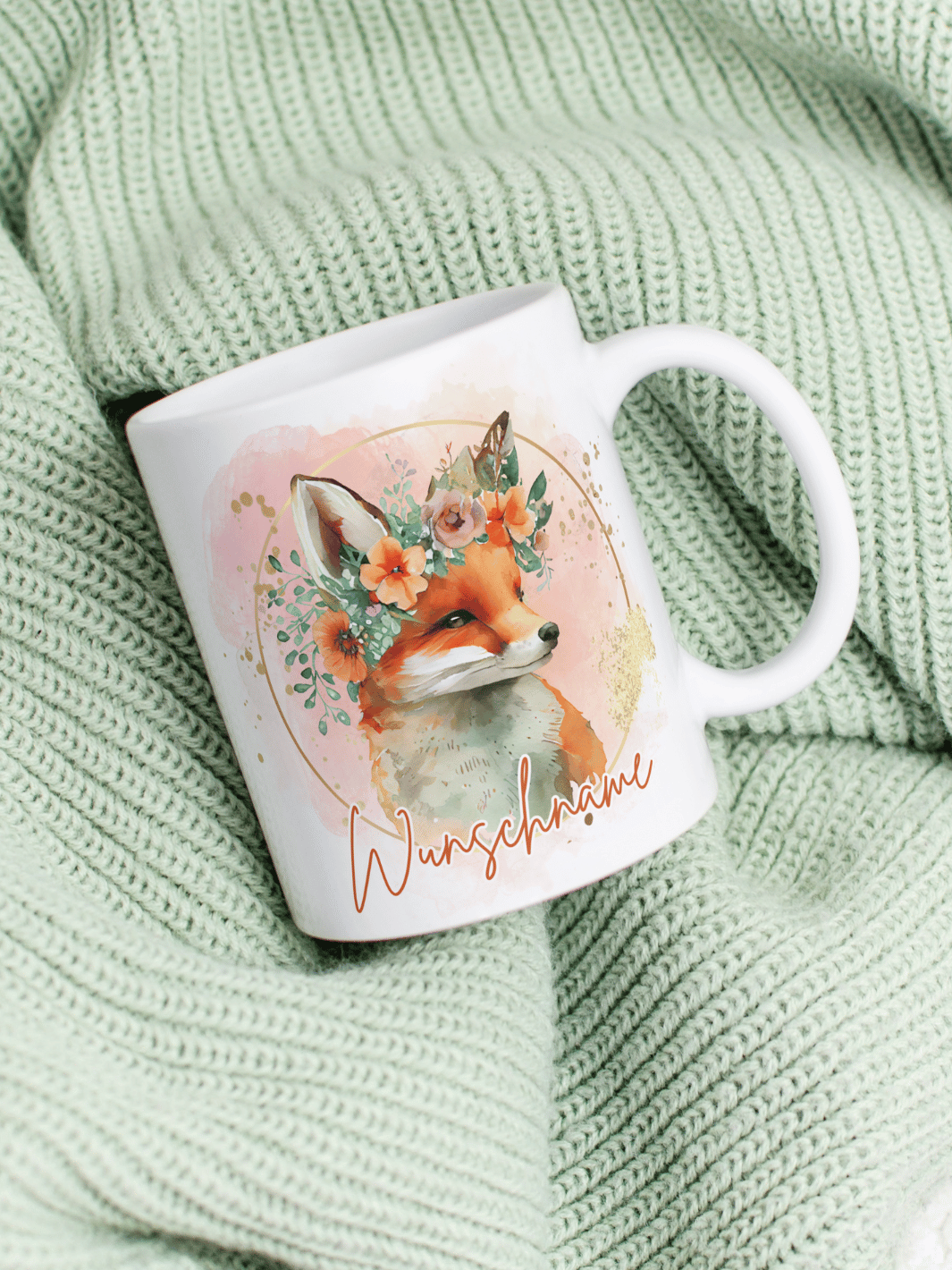 Motiv Fuchs- Personalisierbare Keramiktassen, handgefertigt in Deutschland, individuelles Geschenk für Freundin, nachhaltige Tasse für Kaffee oder Tee, liebevoll gestaltetes Motiv, personalisierbar mit Name