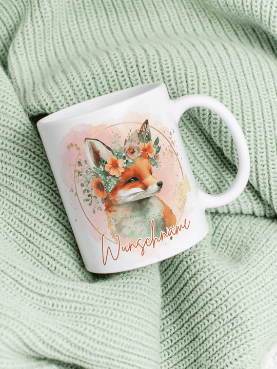 Motiv Fuchs- Personalisierbare Keramiktassen, handgefertigt in Deutschland, individuelles Geschenk für Freundin, nachhaltige Tasse für Kaffee oder Tee, liebevoll gestaltetes Motiv, personalisierbar mit Name