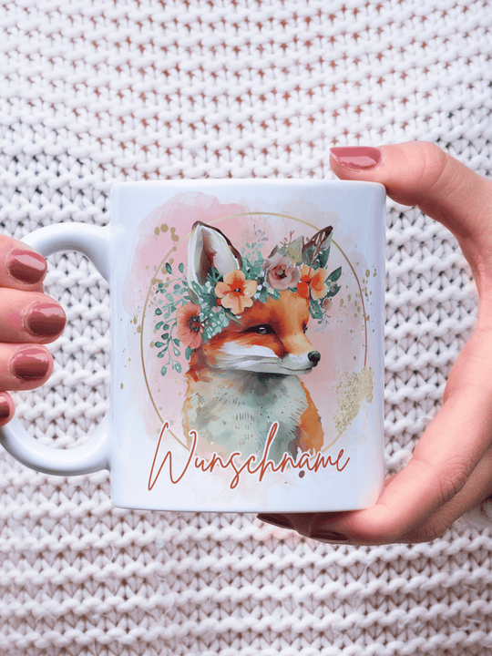 Motiv Fuchs- Personalisierbare Keramiktassen, handgefertigt in Deutschland, individuelles Geschenk für Freundin, nachhaltige Tasse für Kaffee oder Tee, liebevoll gestaltetes Motiv, personalisierbar mit Name