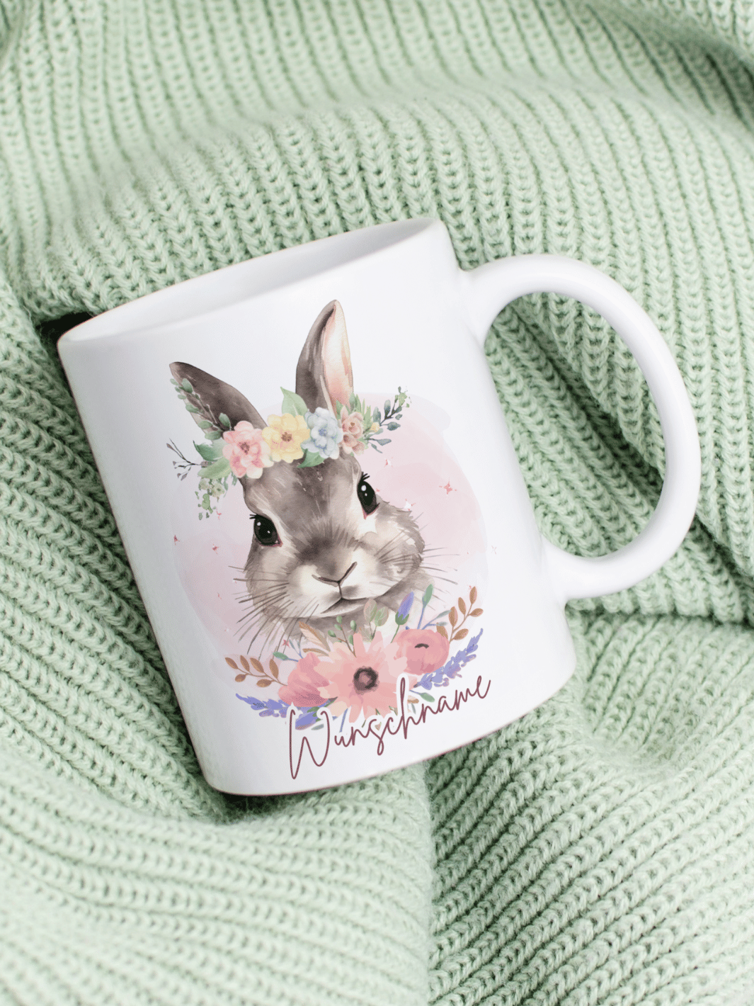 Motiv Hase - Personalisierbare Keramiktassen, handgefertigt in Deutschland, individuelles Geschenk für Freundin, nachhaltige Tasse für Kaffee oder Tee, liebevoll gestaltetes Motiv, personalisierbar mit Name