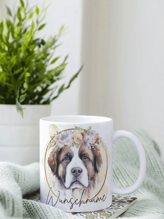 Motiv Bernhardiner - Personalisierbare Keramiktassen, handgefertigt in Deutschland, individuelles Geschenk für Freundin, nachhaltige Tasse für Kaffee oder Tee, liebevoll gestaltetes Motiv, personalisierbar mit Name
