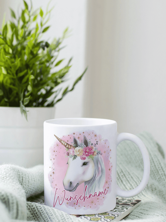 Motiv Einhorn - Personalisierbare Keramiktassen, handgefertigt in Deutschland, individuelles Geschenk für Freundin, nachhaltige Tasse für Kaffee oder Tee, liebevoll gestaltetes Motiv, personalisierbar mit Name