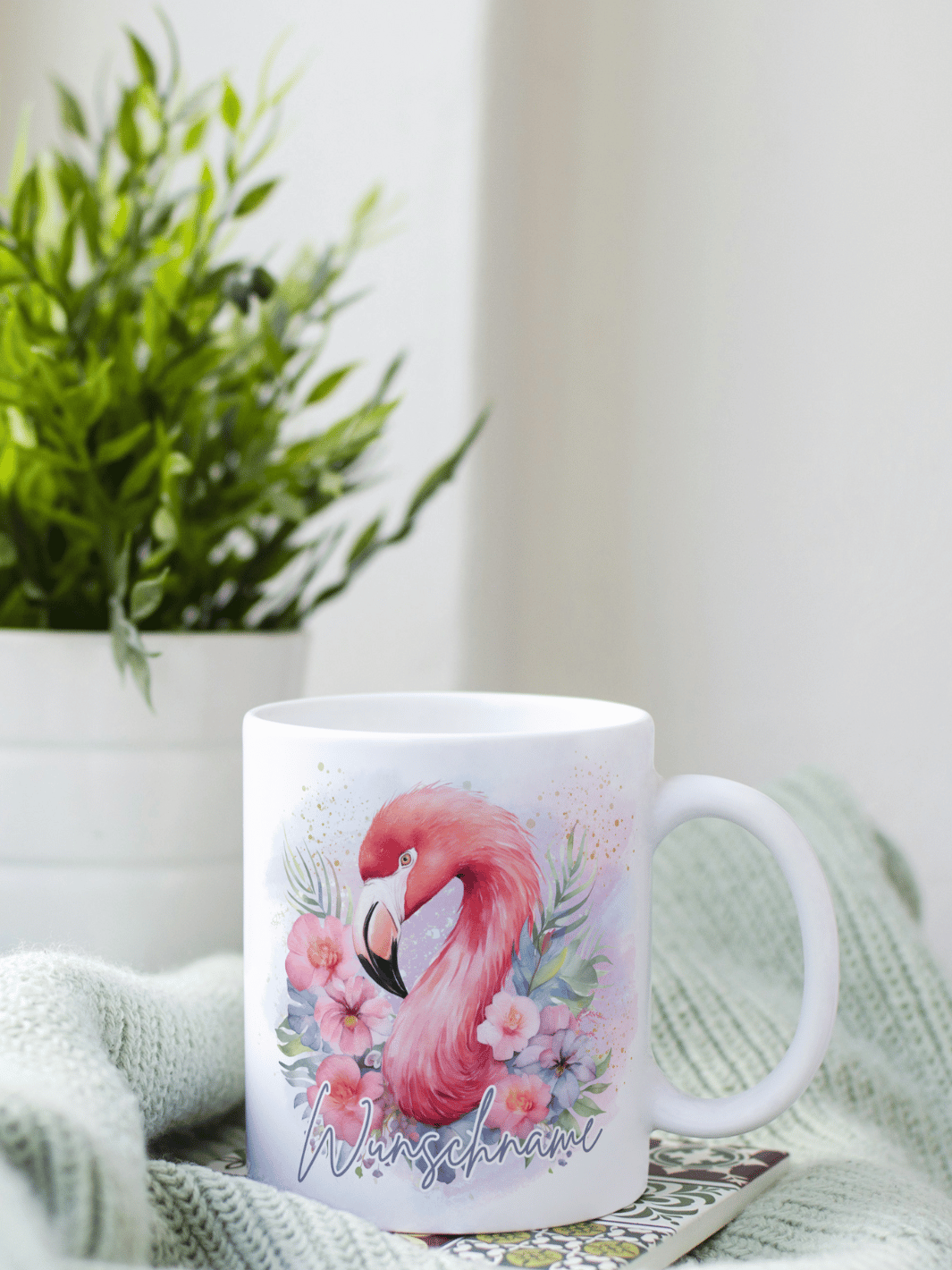 Motiv Flamingo - Personalisierbare Keramiktassen, handgefertigt in Deutschland, individuelles Geschenk für Freundin, nachhaltige Tasse für Kaffee oder Tee, liebevoll gestaltetes Motiv, personalisierbar mit Name