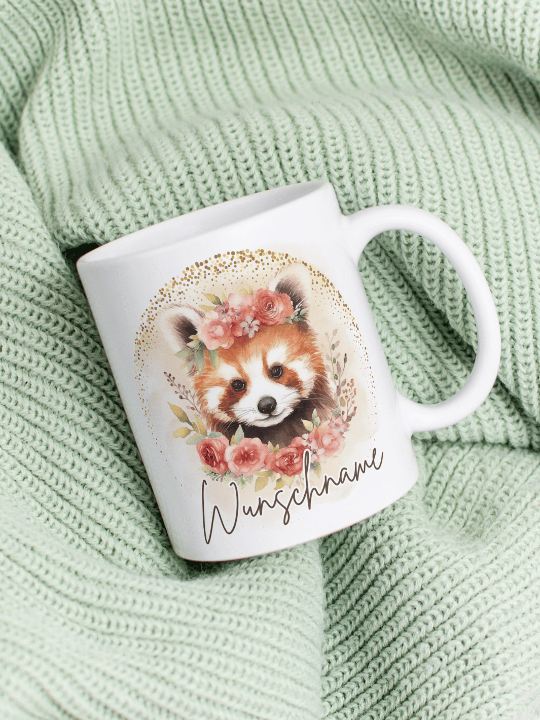 Motiv Roter Panda - Personalisierbare Keramiktassen, handgefertigt in Deutschland, individuelles Geschenk für Freundin, nachhaltige Tasse für Kaffee oder Tee, liebevoll gestaltetes Motiv, personalisierbar mit Name