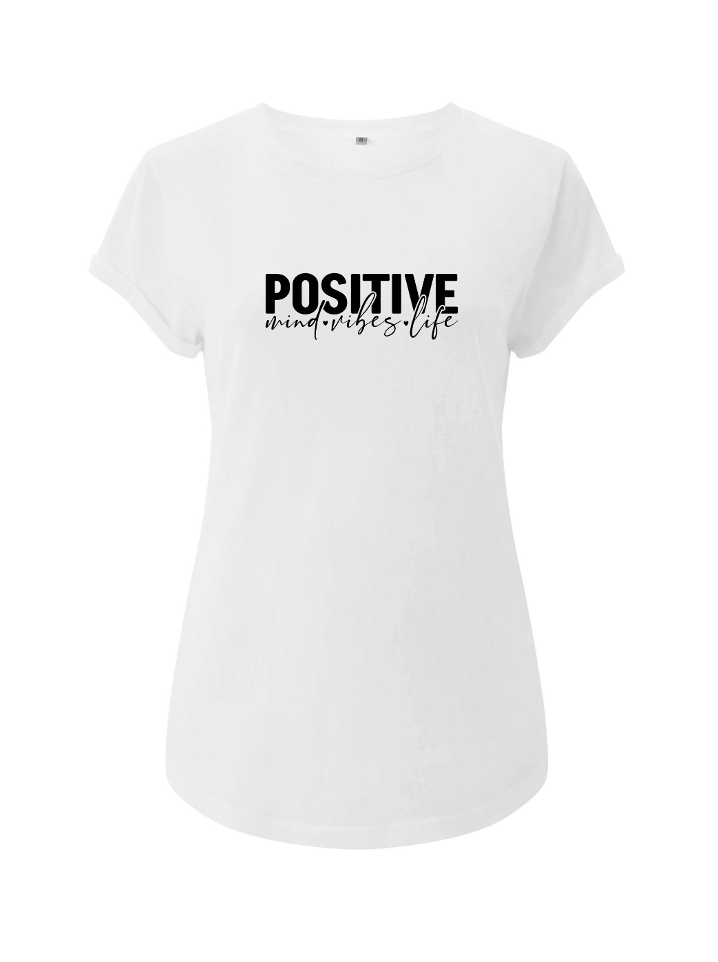 Positiv Mind Vibes Life Damen T-Shirt rolled arms weiß