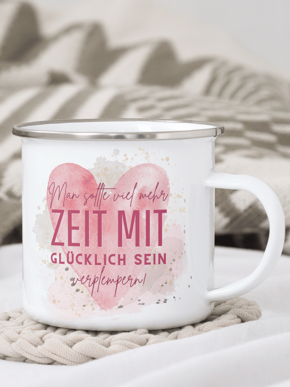 ZEIT ZUM GLÜCKLICH SEIN Emaillebecher - Alles auf Anfang - personalisierte Geschenke für Frauen
