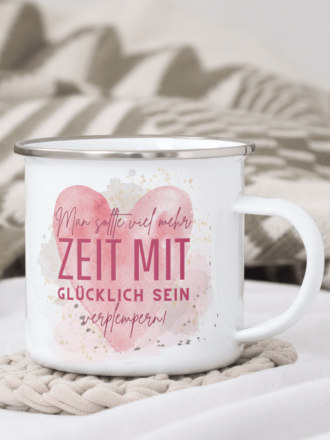 ZEIT ZUM GLÜCKLICH SEIN Emaillebecher - Alles auf Anfang - personalisierte Geschenke für Frauen