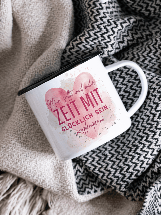 ZEIT ZUM GLÜCKLICH SEIN Emaillebecher - Alles auf Anfang - personalisierte Geschenke für Frauen