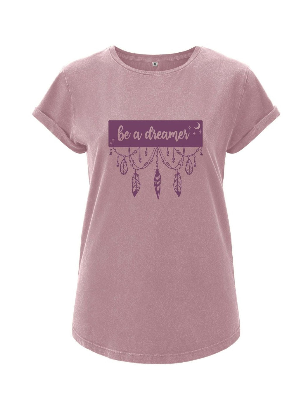 Damen T-Shirt BE A DREAMER rolled arms purple rose