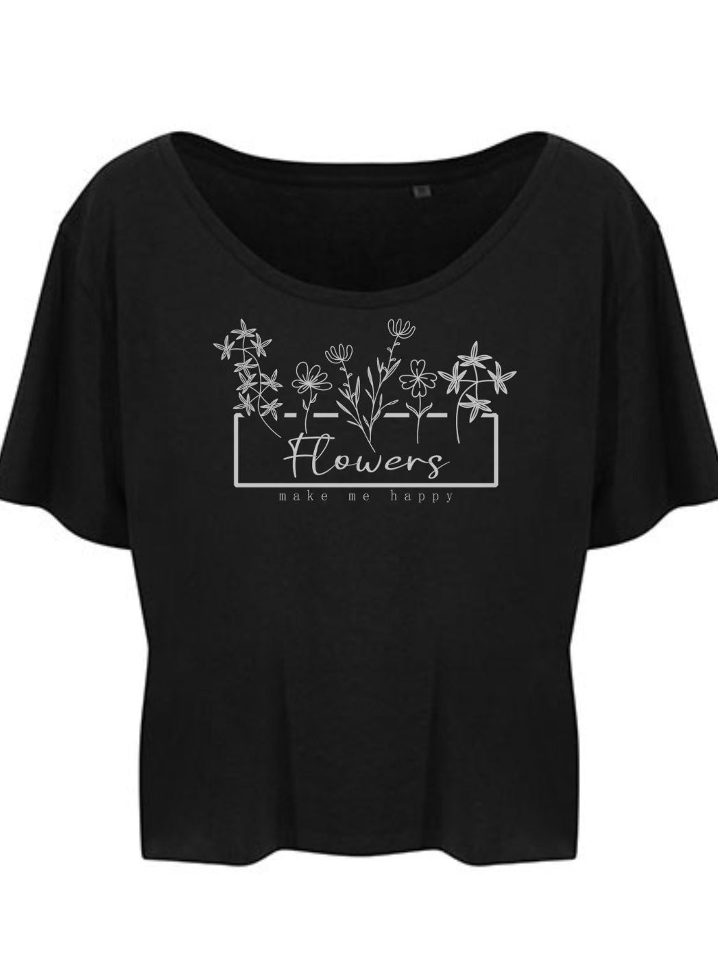 Damen T-Shirt FLOWERS cropped schwarz