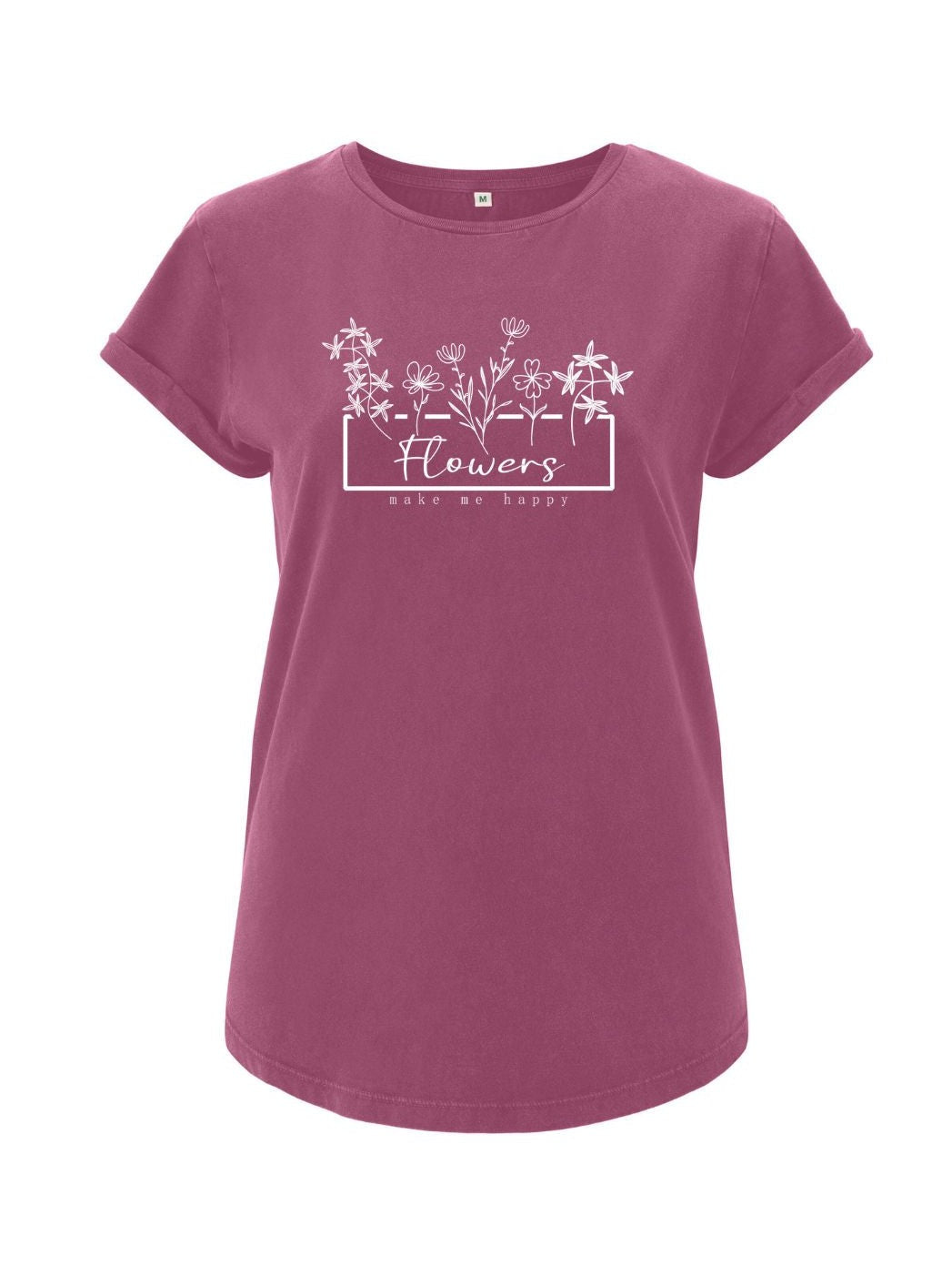 Damen T-Shirt FLOWERS rolles arms berry