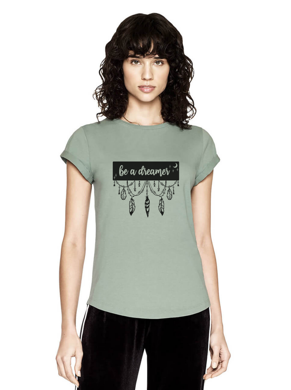 Be a dreamer Damen T-Shirt rolled arms Model