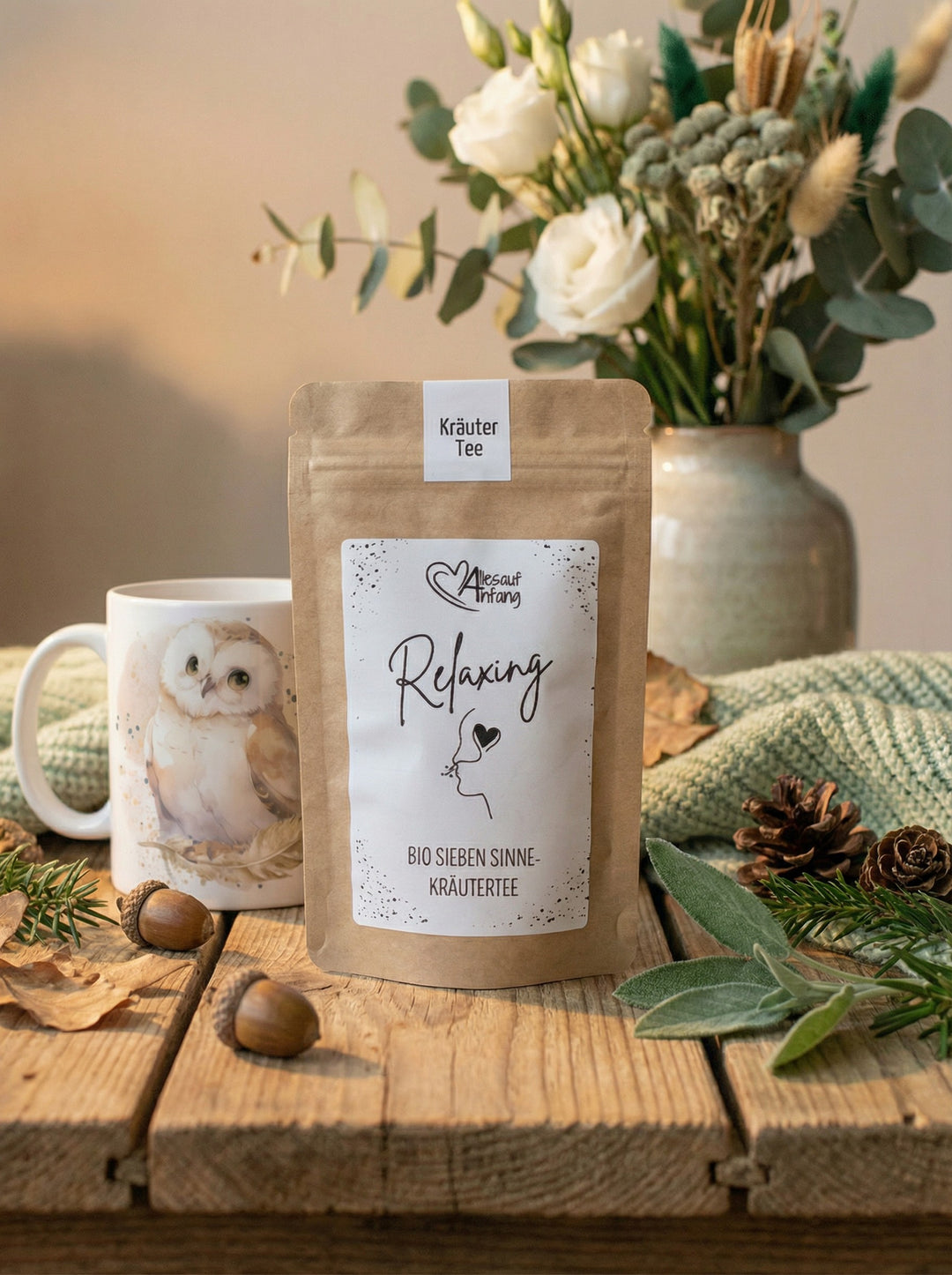 Relaxing 7-Sinne-Kräutertee Bio - achtsame Geschenke für Frauen bei Alles auf Anfang in Bedburg, NRW