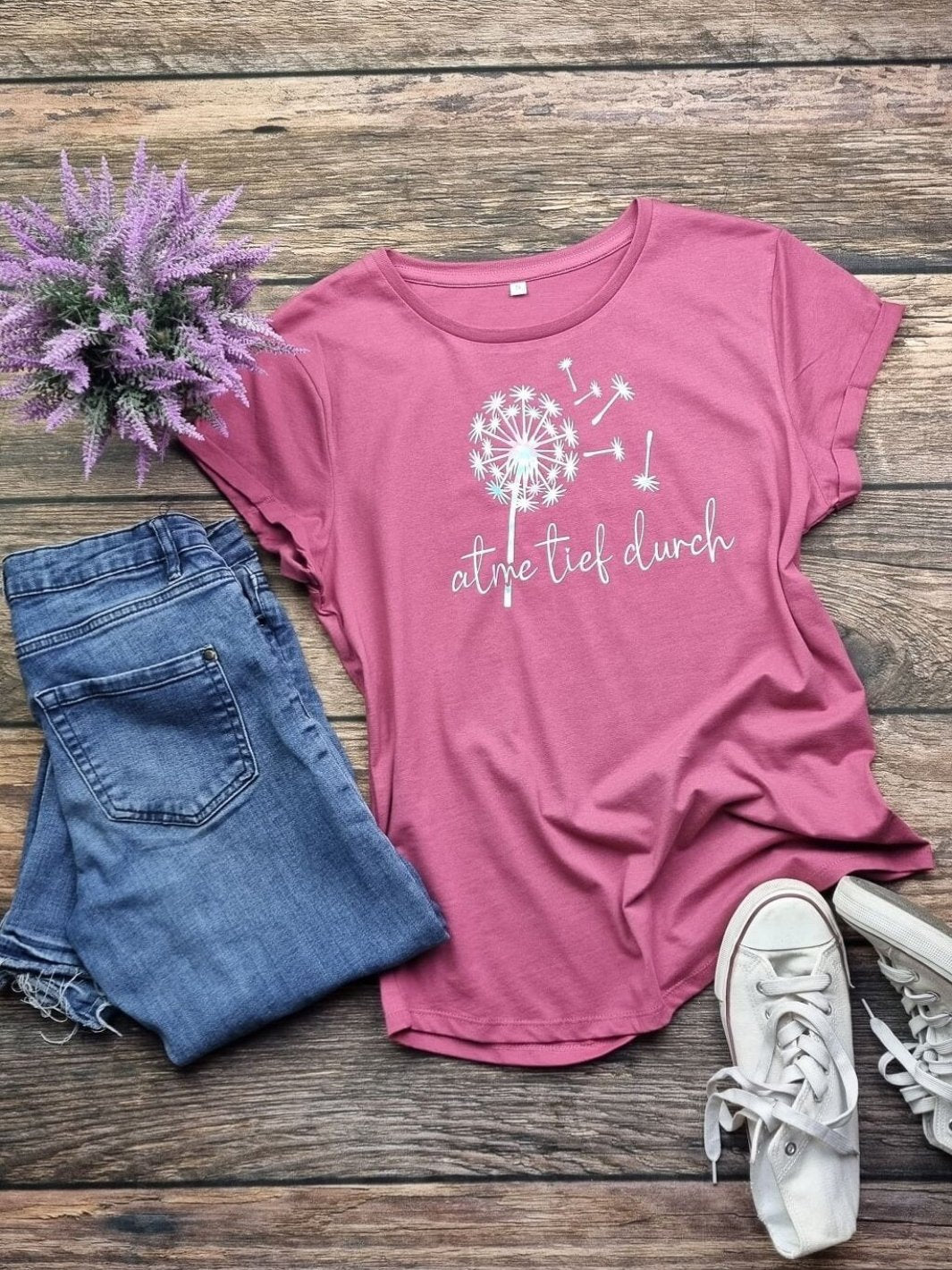 ATME TIEF DURCH Damen T-Shirt | Designfolie | berry | S (Musterverkauf)