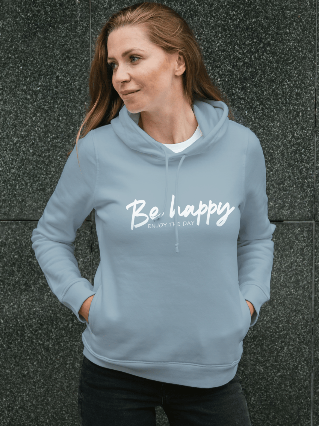 BE HAPPY Hoodie slimfit blue fog | Model