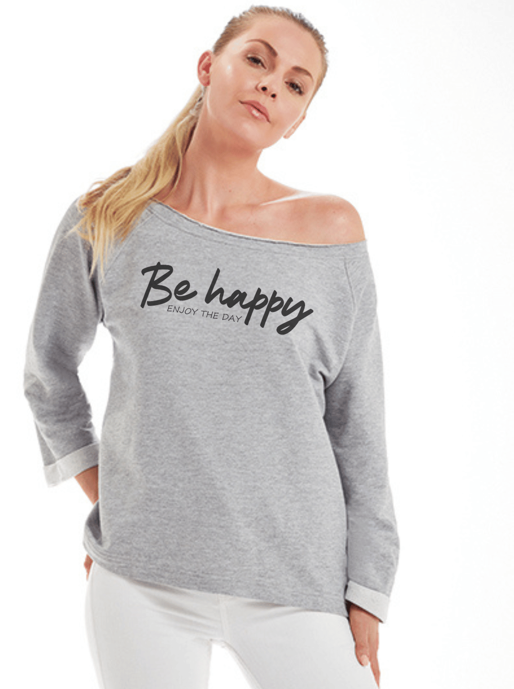 BE HAPPY Damen Flashdance Sweatshirt Model graumeliert