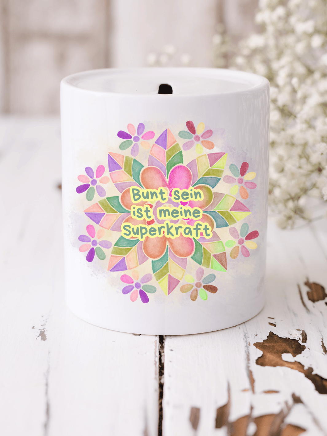 Bunt ist meine Superkraft - Keramikspardose - Alles auf Anfang - Geschenke für Frauen