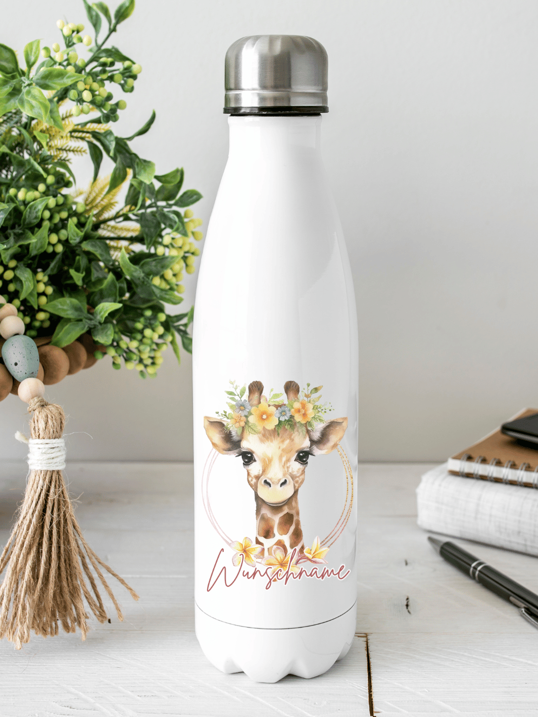 Vnurnrn Regenbogen-Giraffe Trinkflasche 600ml – Isolierte Edelstahlflasche Mit Strohhalm Für Kinder & Erwachsene