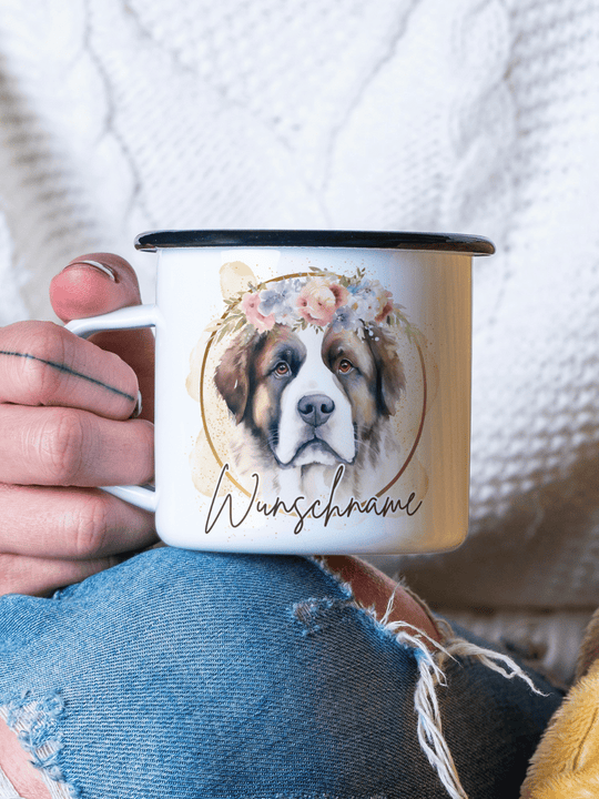 Emaillebecher mit personalisiertem Motiv – langlebig und einzigartig – ideal für Achtsamkeit, Geschenke und entspannte Momente